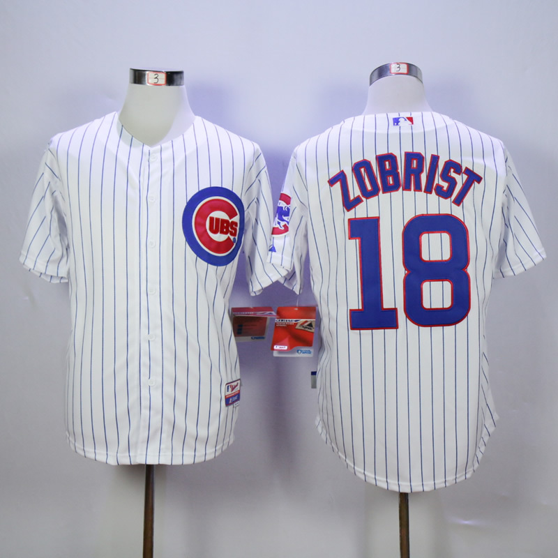 Men Chicago Cubs 18 Zobrist White MLB Jerseys